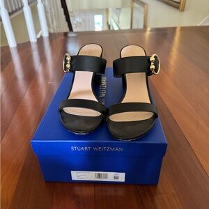 Stuart Weitzman Belinda Block Heels sandals with Gold Accents Sz 9.5